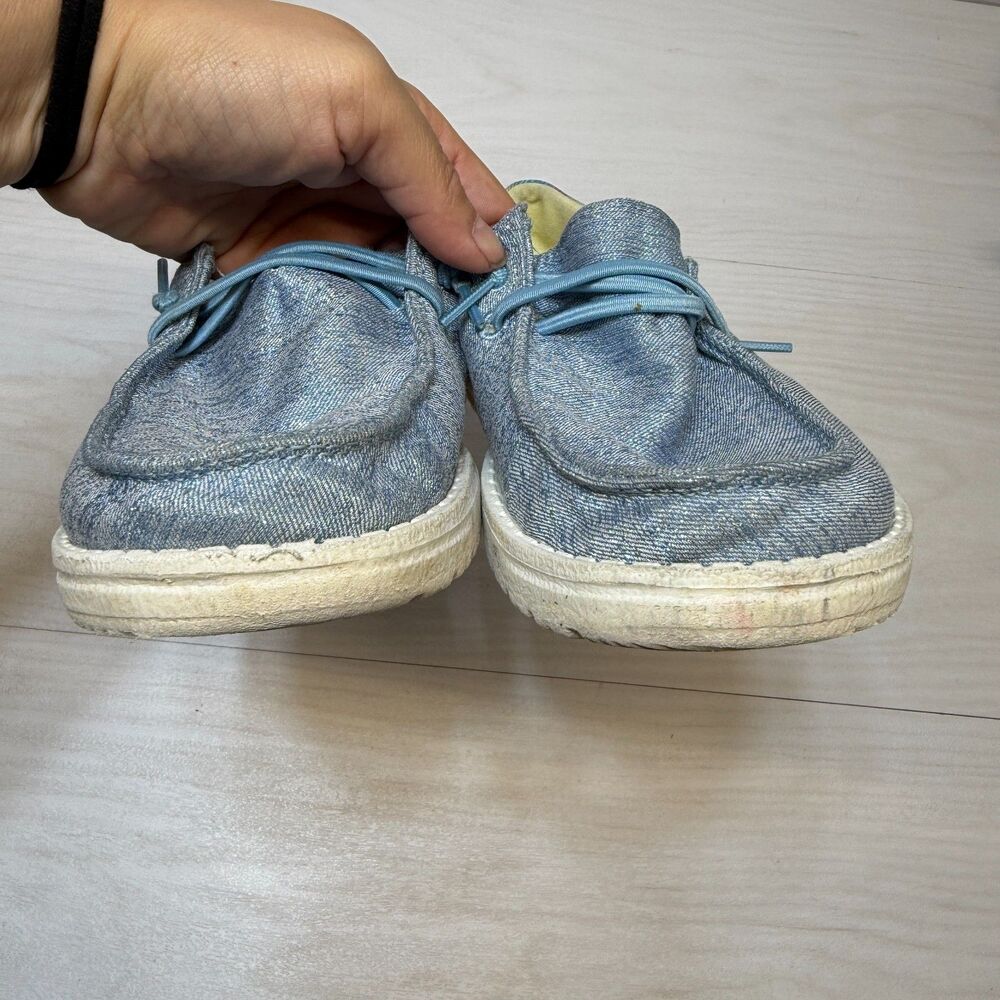 Hey Dude Wendy Sparkling Denim Shoes Youth Girls Size 3 Slip On Walking Comfort - Picture 5 of 8